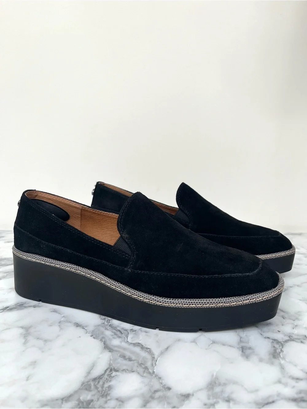 DONALD PLINER Wallis Platform Wedge Loafer In Black Suede Size 9